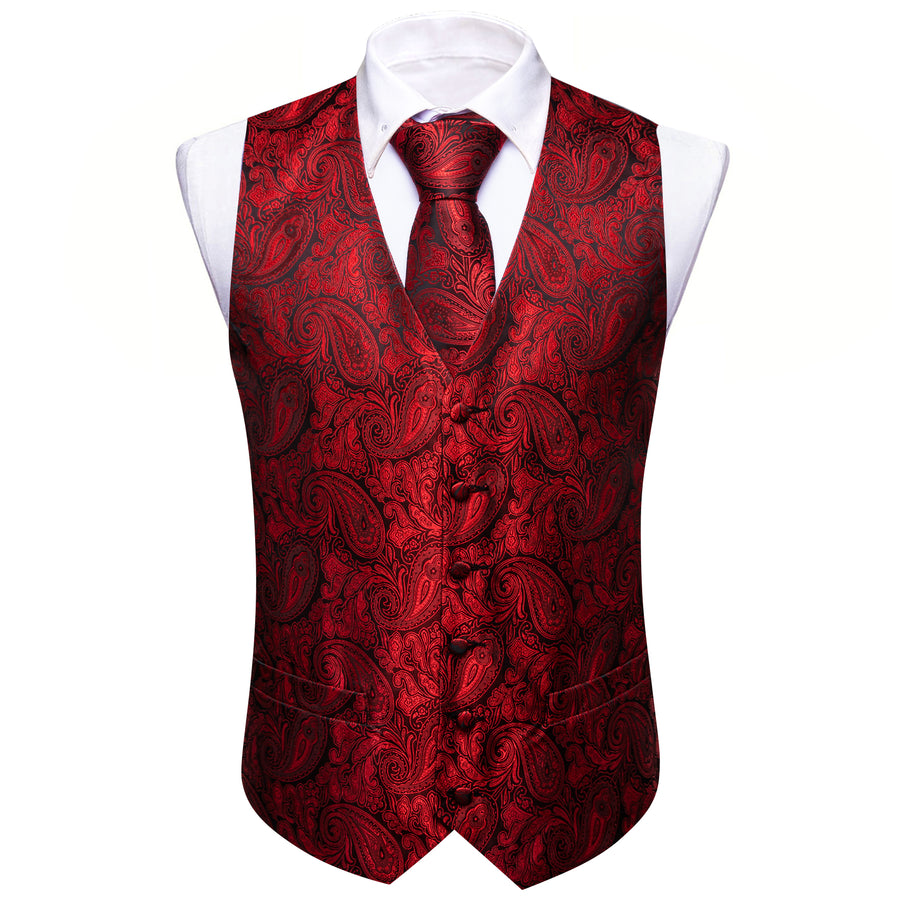 Red Paisley Silk Vest Set vest set - Sophisticated Gentlemen