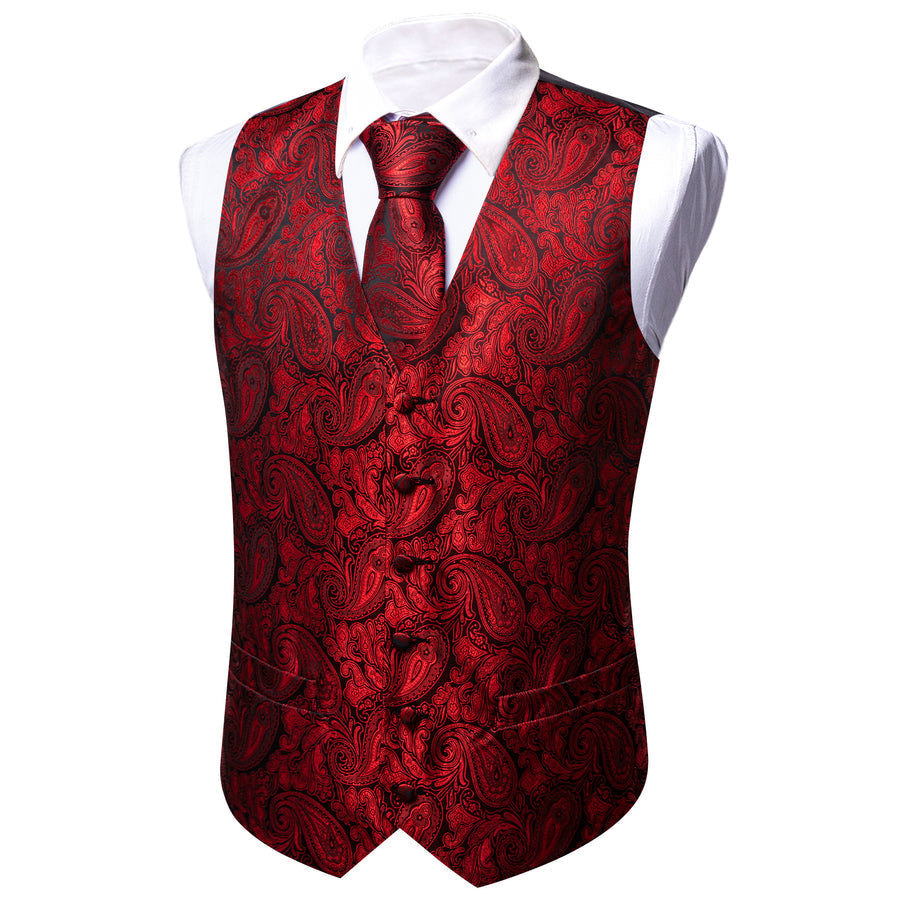 Red Paisley Silk Vest Set vest set - Sophisticated Gentlemen