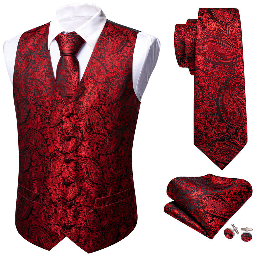 Red Paisley Silk Vest Set vest set - Sophisticated Gentlemen