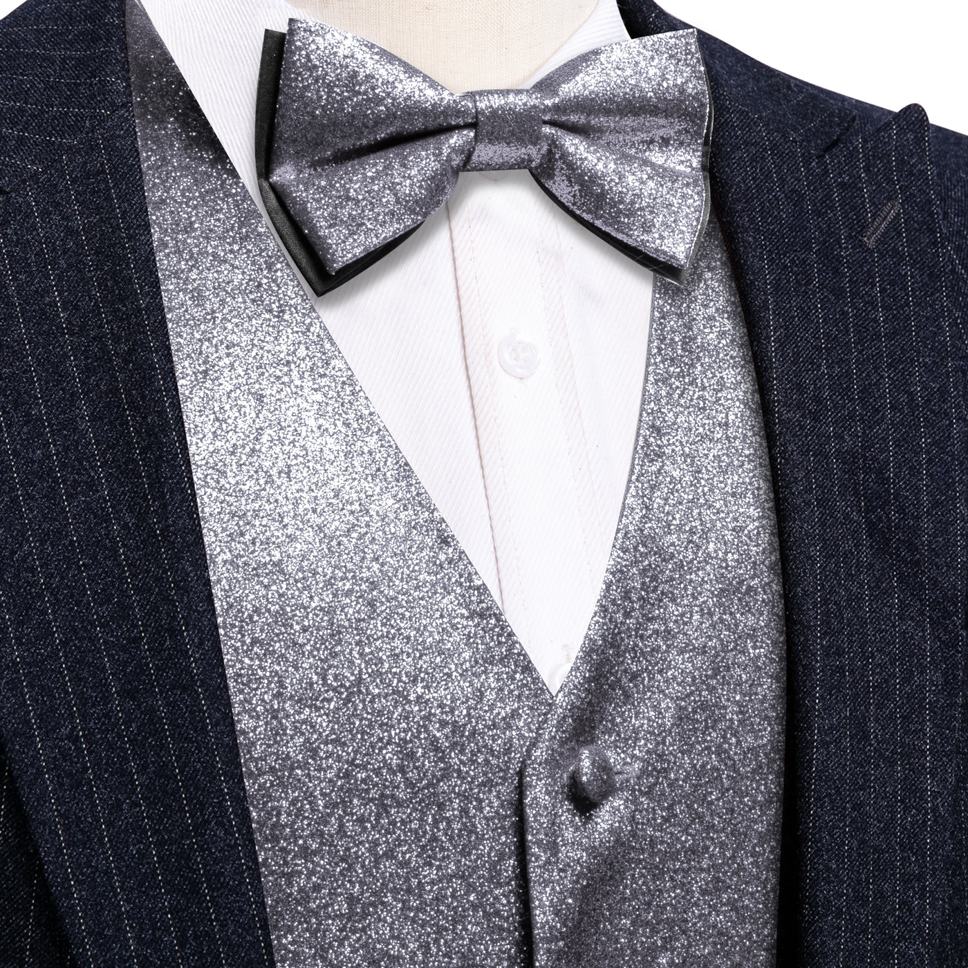 Shining Silver Silk Vest Set Vest set S (Chest 40) - Sophisticated Gentlemen