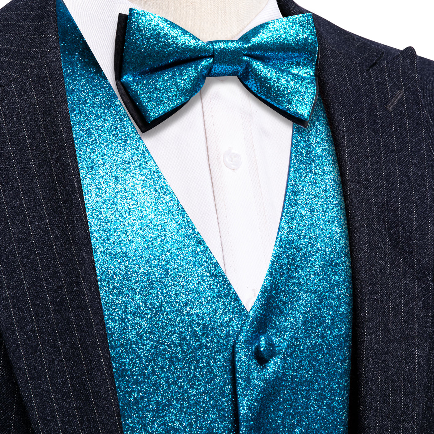 Shining Blue Silk Vest Set Vest set S (Chest 40) - Sophisticated Gentlemen