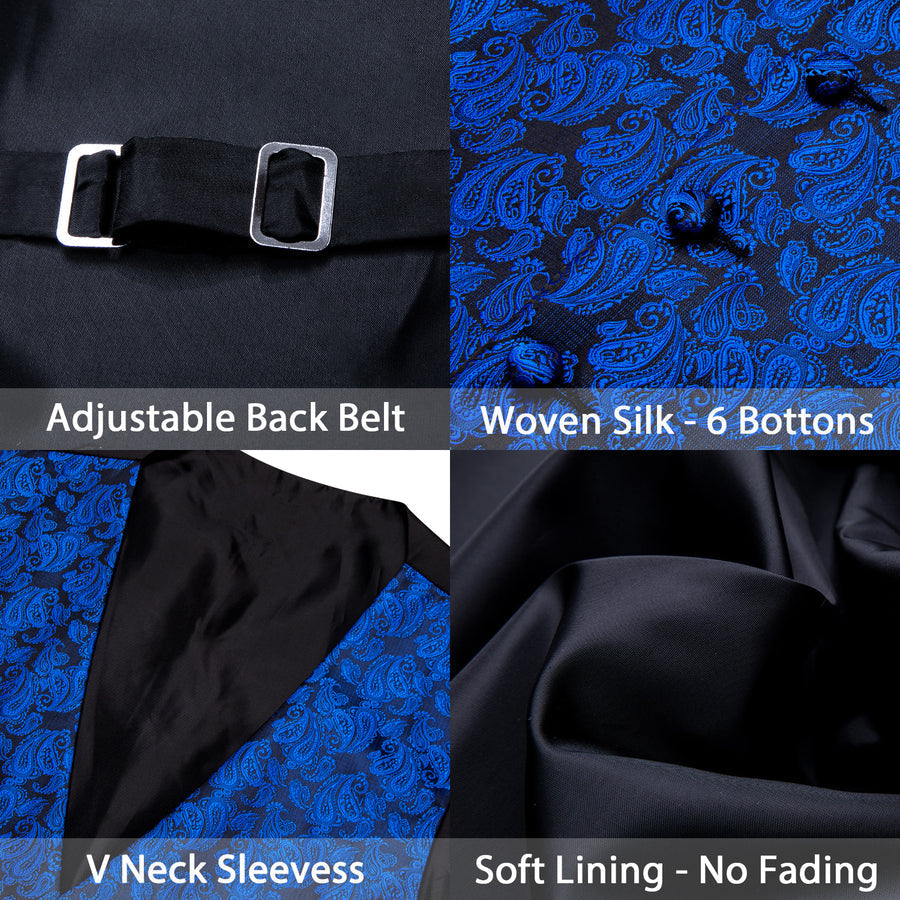 Klein Blue Paisley Silk Men's Vest Set vest set - Sophisticated Gentlemen