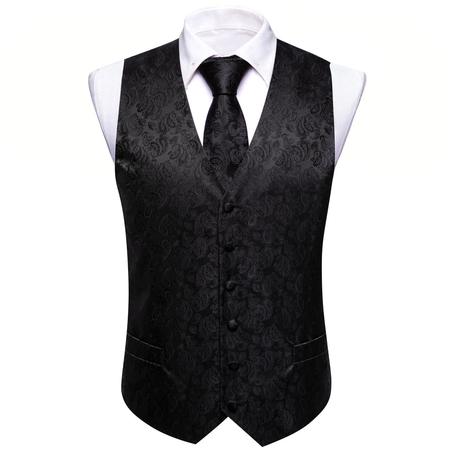Black Paisley Silk Vest Set vest set - Sophisticated Gentlemen