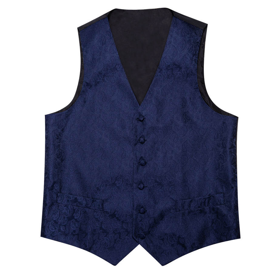 Navy Blue Paisley Silk Vest Set vest set - Sophisticated Gentlemen