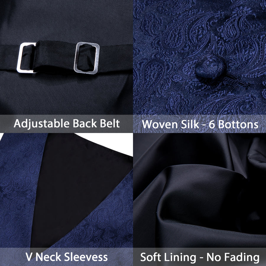 Navy Blue Paisley Silk Vest Set vest set - Sophisticated Gentlemen