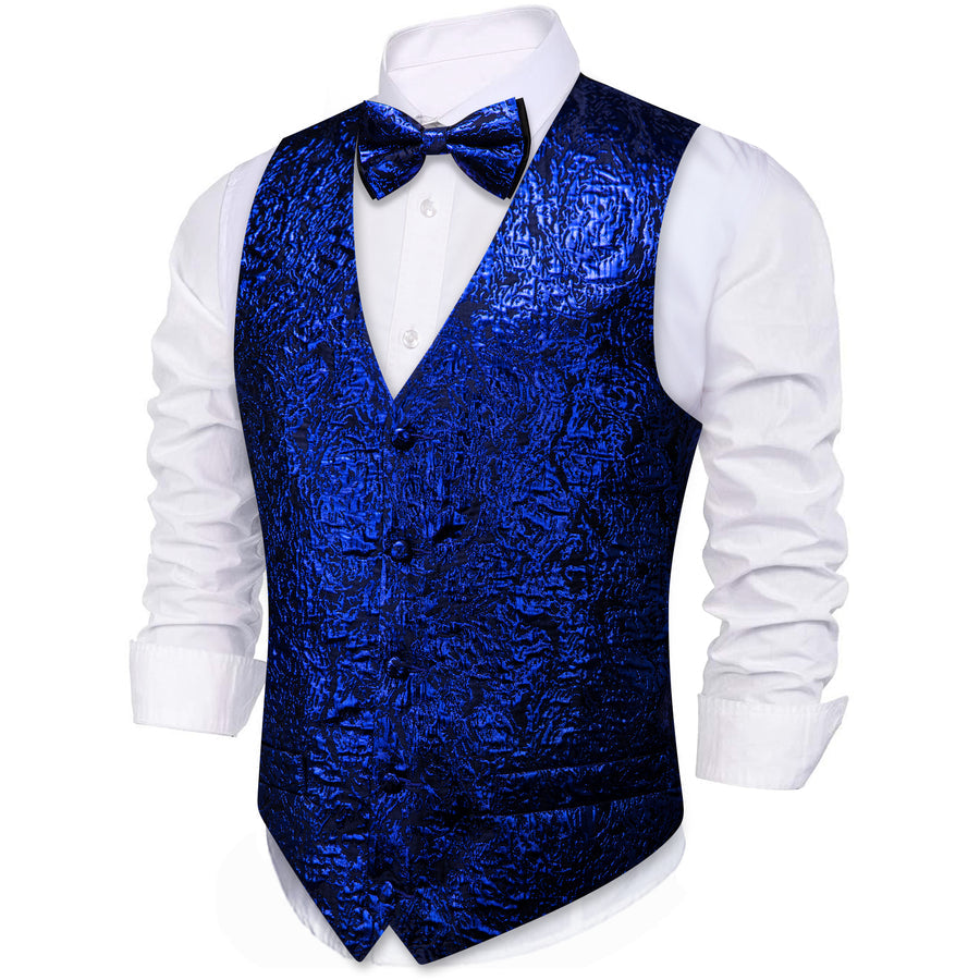 Sapphire Blue Novelty Jacquard Silk Vest Set vest set - Sophisticated Gentlemen