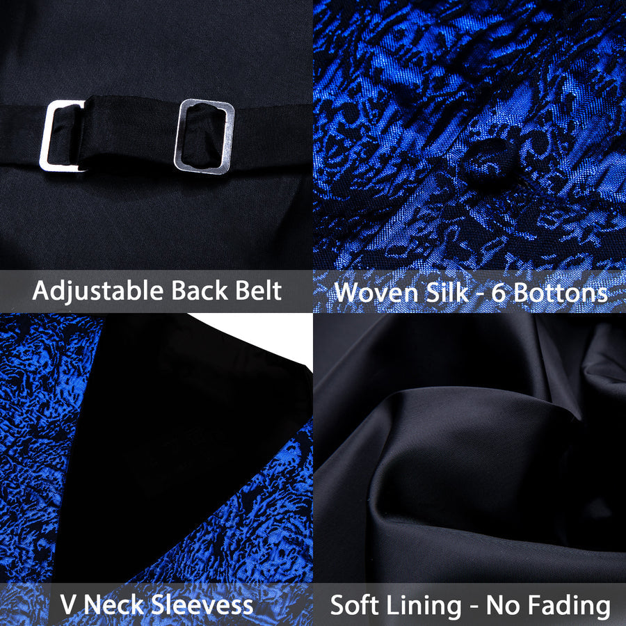 Sapphire Blue Novelty Jacquard Silk Vest Set vest set - Sophisticated Gentlemen