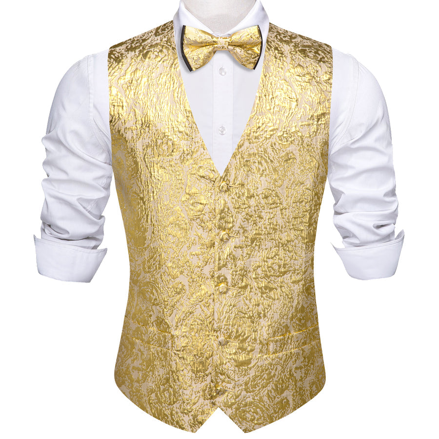 Gold Novelty Jacquard Silk Vest Set vest set - Sophisticated Gentlemen