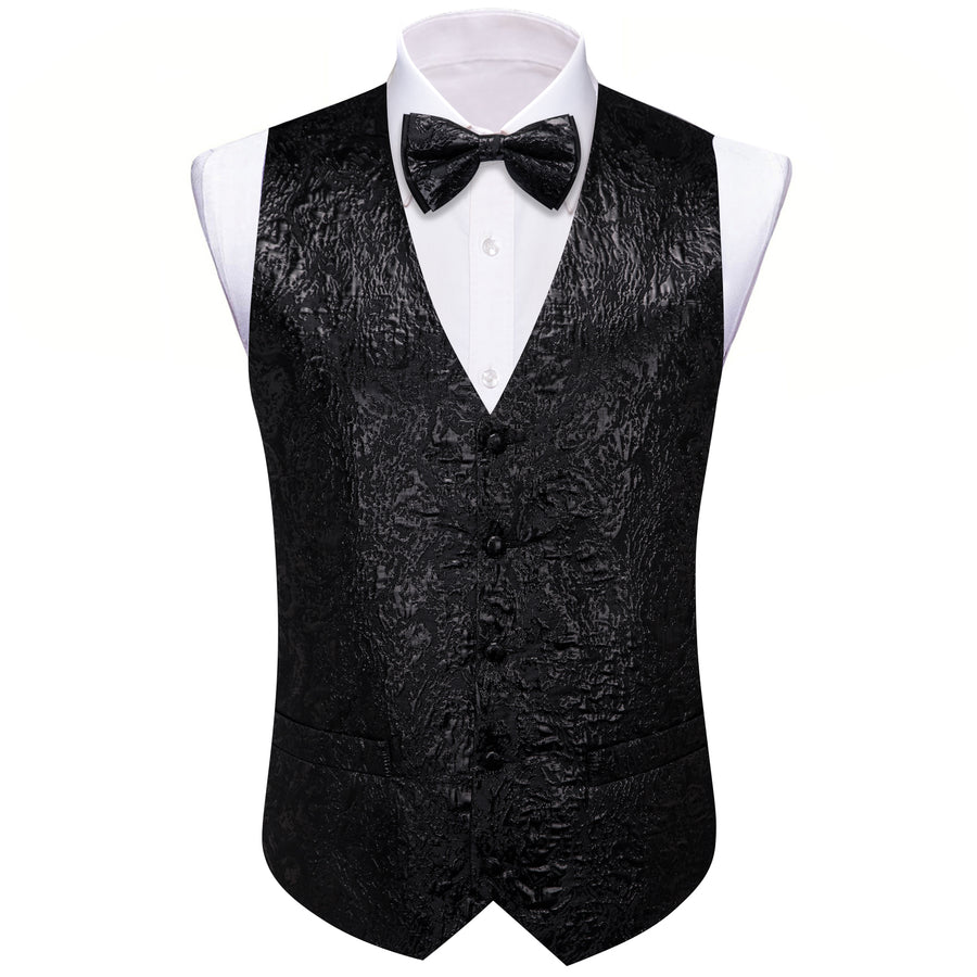 Black Novelty Jacquard Silk Men's Bowtie Vest Set vest set - Sophisticated Gentlemen