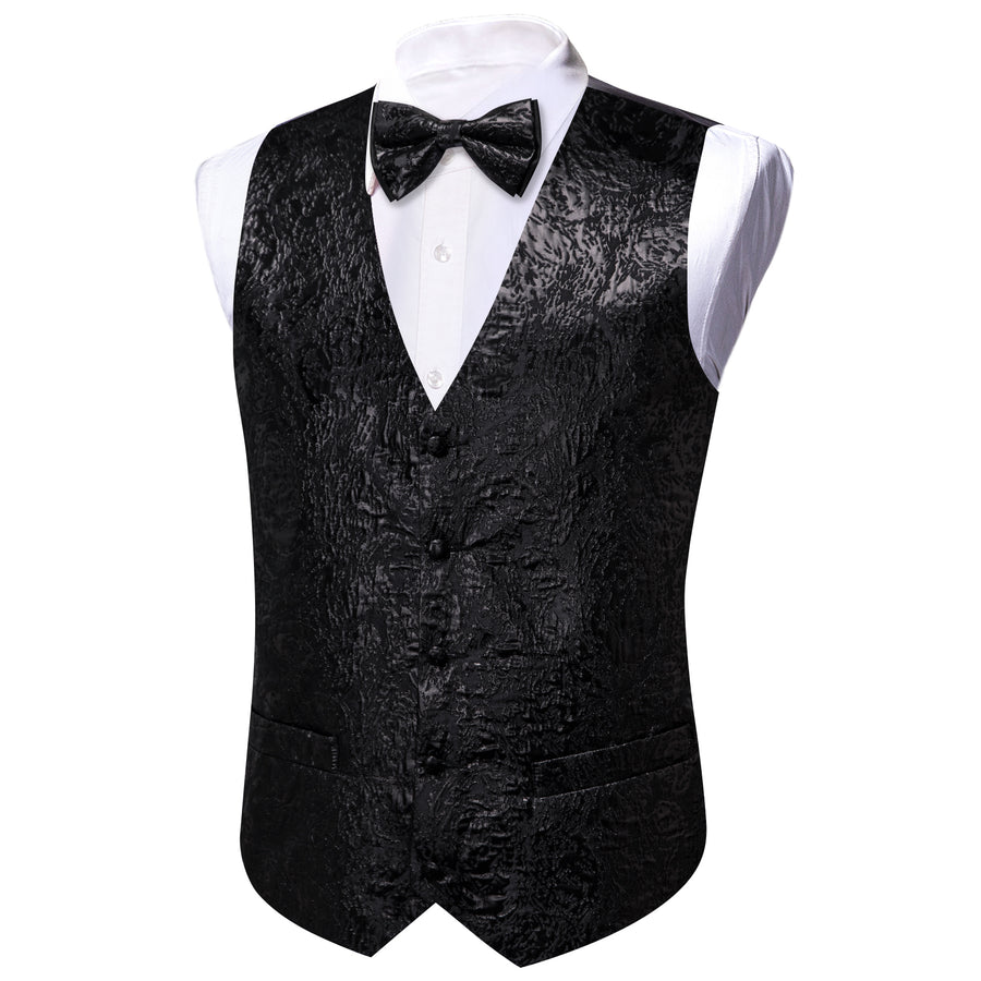 Black Novelty Jacquard Silk Men's Bowtie Vest Set vest set - Sophisticated Gentlemen