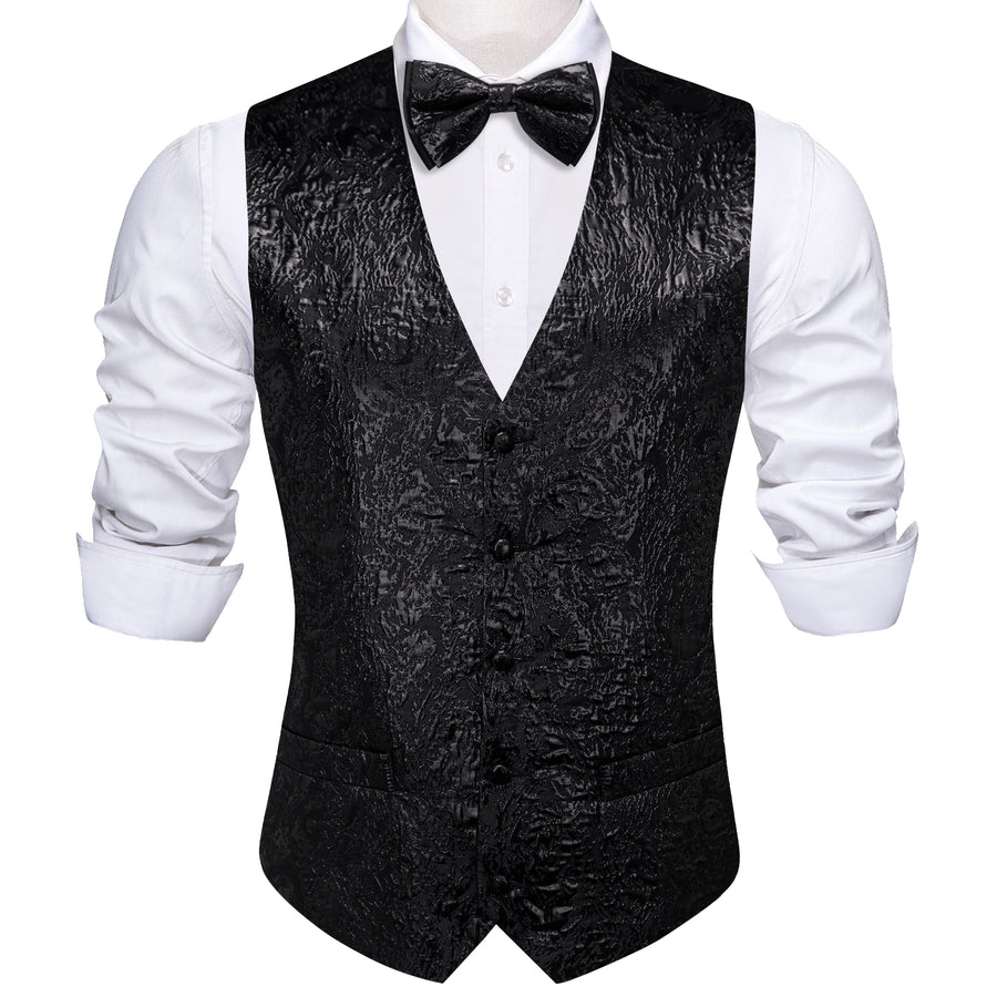 Black Novelty Jacquard Silk Men's Bowtie Vest Set vest set - Sophisticated Gentlemen