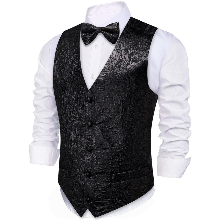 Black Novelty Jacquard Silk Men's Bowtie Vest Set vest set - Sophisticated Gentlemen