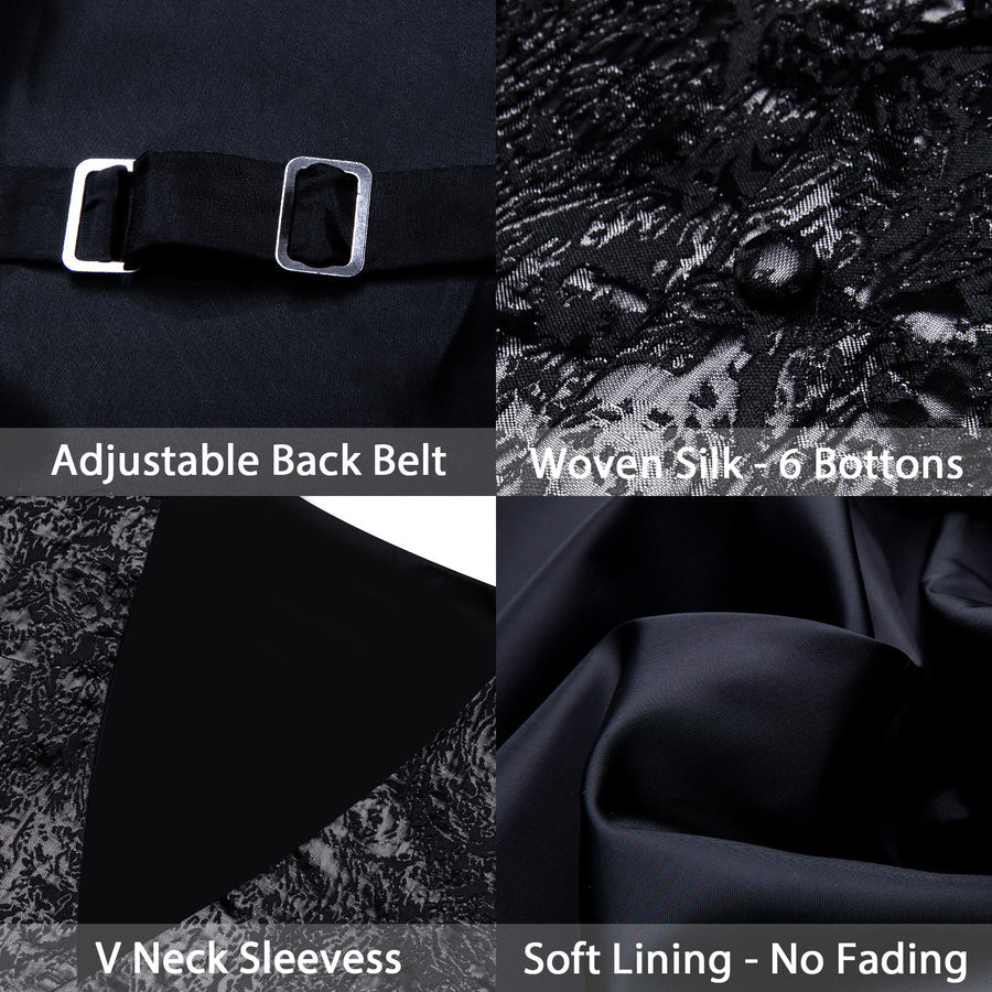 Black Novelty Jacquard Silk Men's Bowtie Vest Set vest set - Sophisticated Gentlemen