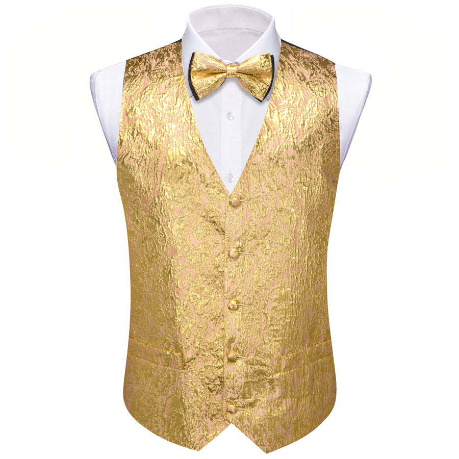 Golden Yellow Novelty Jacquard Silk Men's Vest Set vest set - Sophisticated Gentlemen