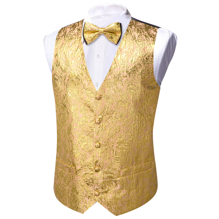 Golden Yellow Novelty Jacquard Silk Men's Vest Set vest set - Sophisticated Gentlemen