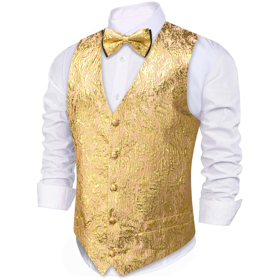Golden Yellow Novelty Jacquard Silk Men's Vest Set vest set - Sophisticated Gentlemen