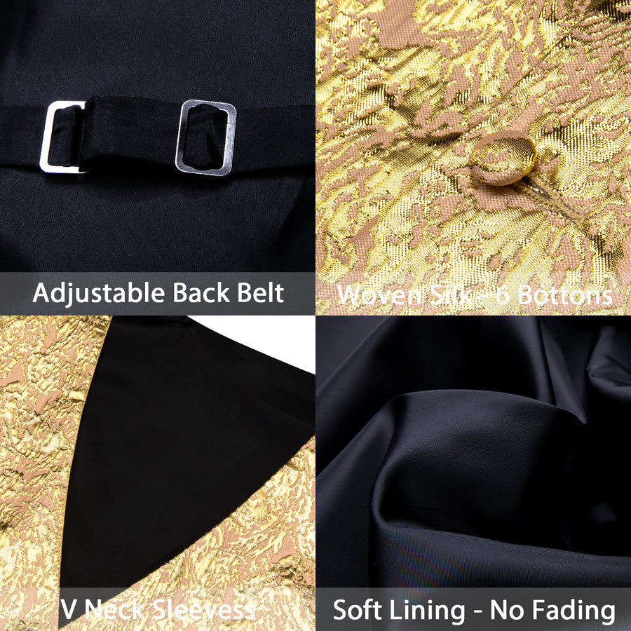 Golden Yellow Novelty Jacquard Silk Men's Vest Set vest set - Sophisticated Gentlemen