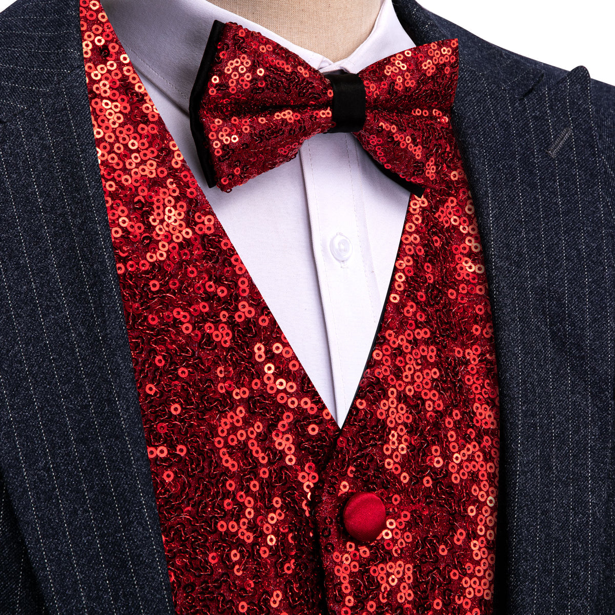 Red Sequins Silk Vest Set vest set S (Chest 41) - Sophisticated Gentlemen
