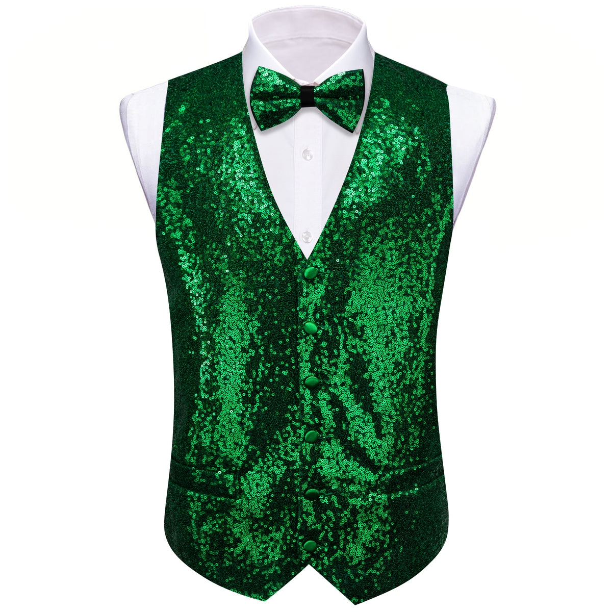Green Sequins Silk Vest Set vest set - Sophisticated Gentlemen