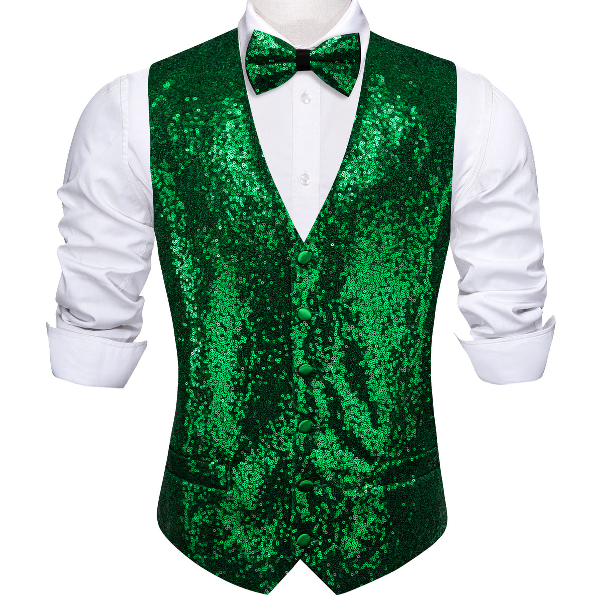 Green Sequins Silk Vest Set vest set - Sophisticated Gentlemen