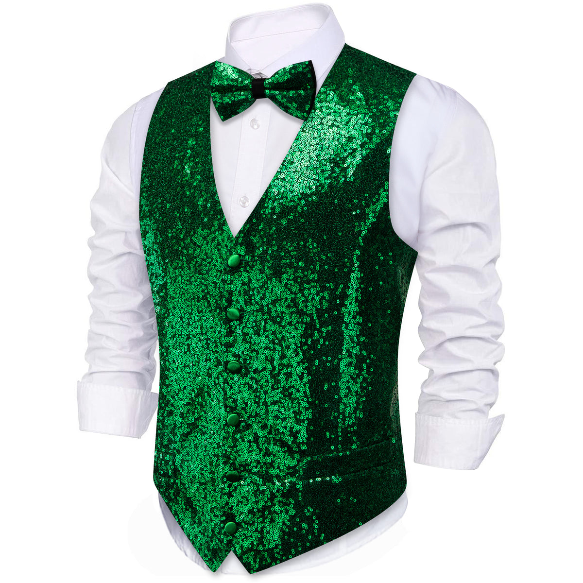 Green Sequins Silk Vest Set vest set - Sophisticated Gentlemen