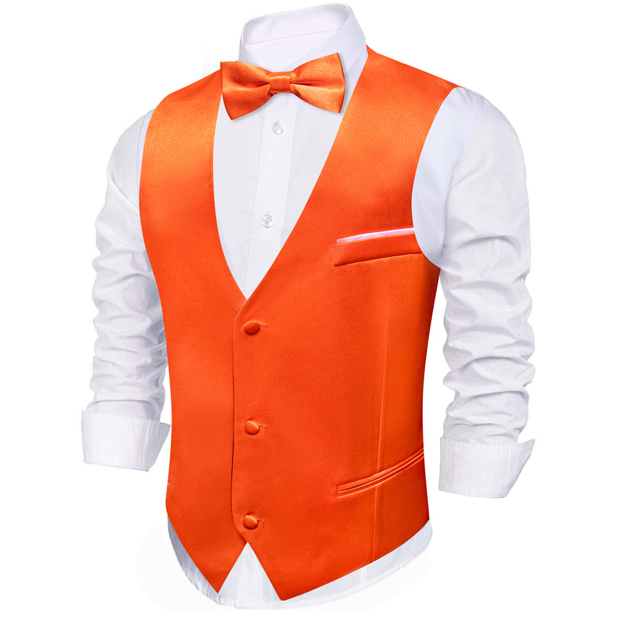 OrangeRed Solid Jacquard Silk Men's Bowtie Vest Set vest set - Sophisticated Gentlemen