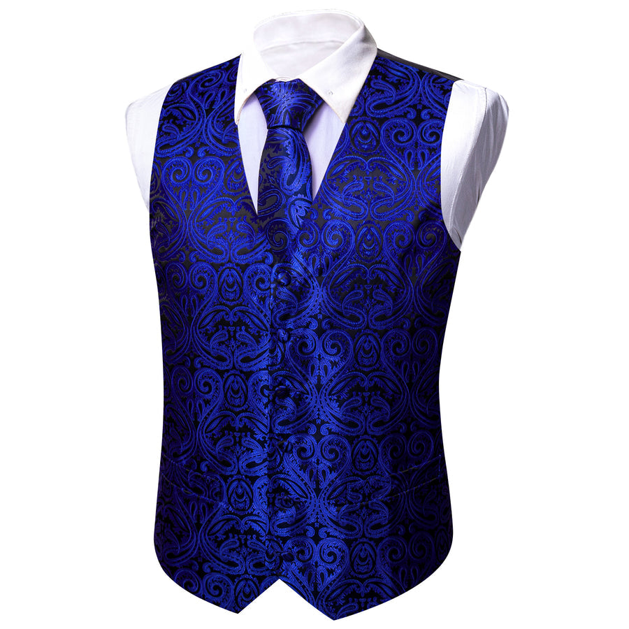 Navy Blue Paisley Silk Men's Vest Set vest set - Sophisticated Gentlemen
