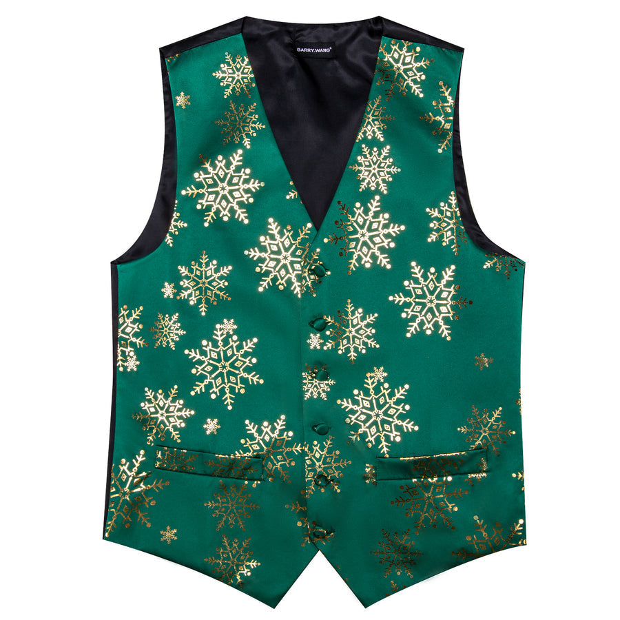 Christmas Dark Green Golden Snowflake Silk Men's Vest Set vest set - Sophisticated Gentlemen