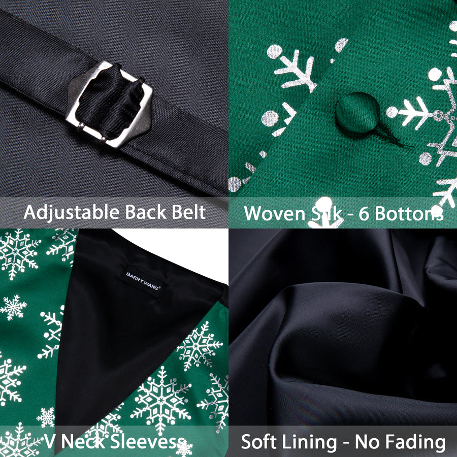 Christmas Dark Green White Snowflake Silk Men's Vest Set vest set - Sophisticated Gentlemen