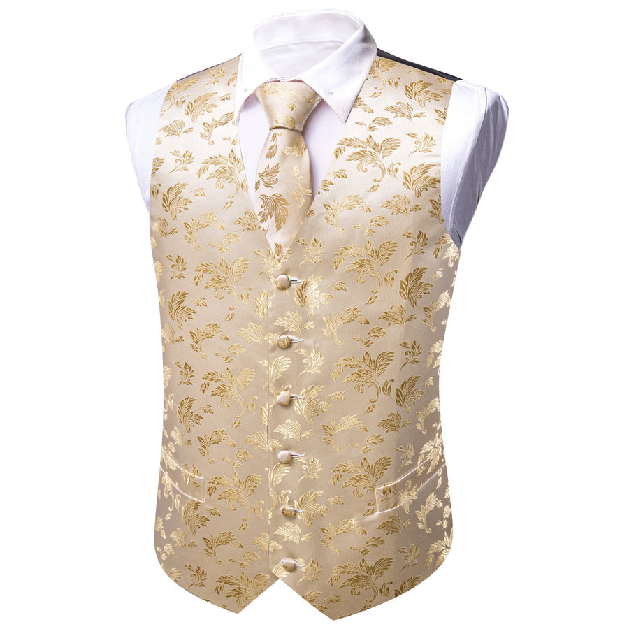Light Golden Yellow Little Flower Silk Vest Set vest set - Sophisticated Gentlemen