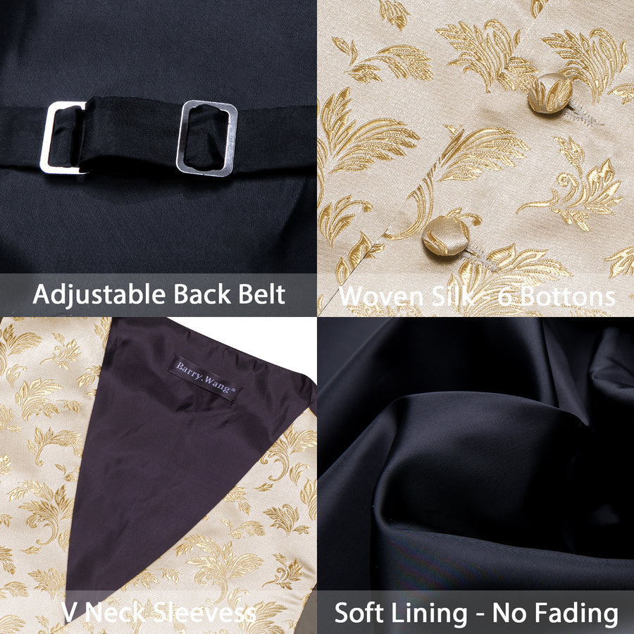 Light Golden Yellow Little Flower Silk Vest Set vest set - Sophisticated Gentlemen
