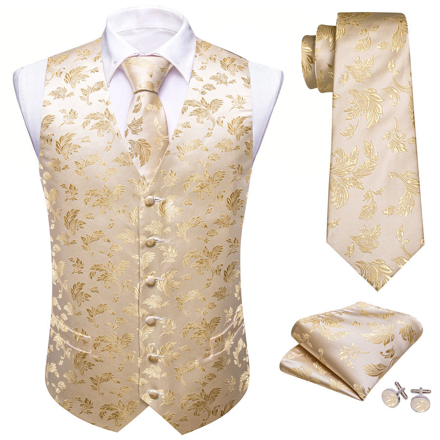 Light Golden Yellow Little Flower Silk Vest Set vest set - Sophisticated Gentlemen