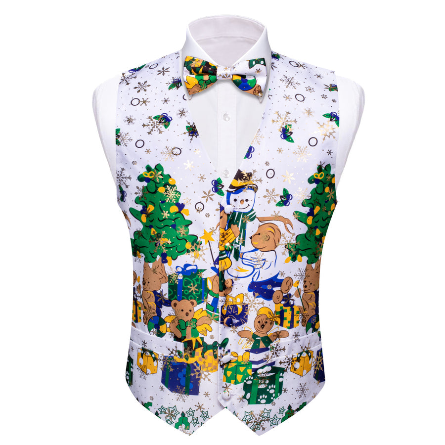 White Green Christmas Tree Bowtie Vest Set vest set - Sophisticated Gentlemen