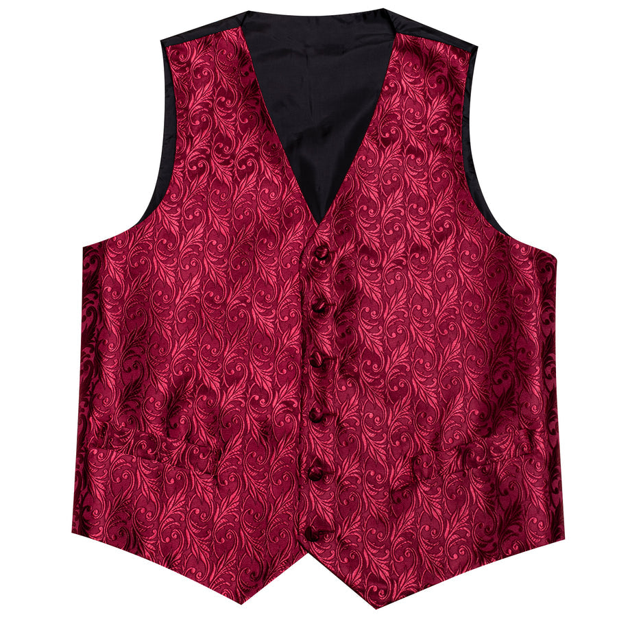 Wine Red Floral Silk Luxury Men's Vest Set vest set - Sophisticated Gentlemen