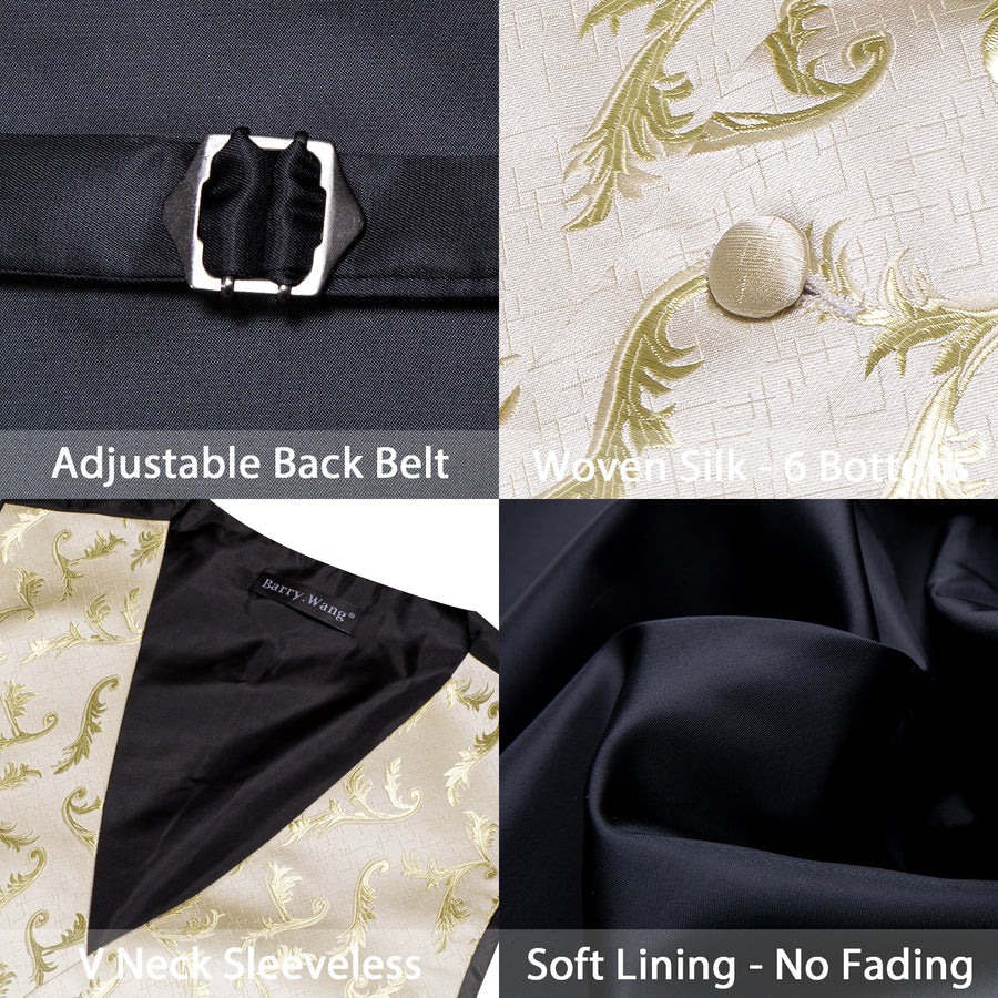 Lemon Chiffon Floral Silk Men's Vest Set vest set - Sophisticated Gentlemen