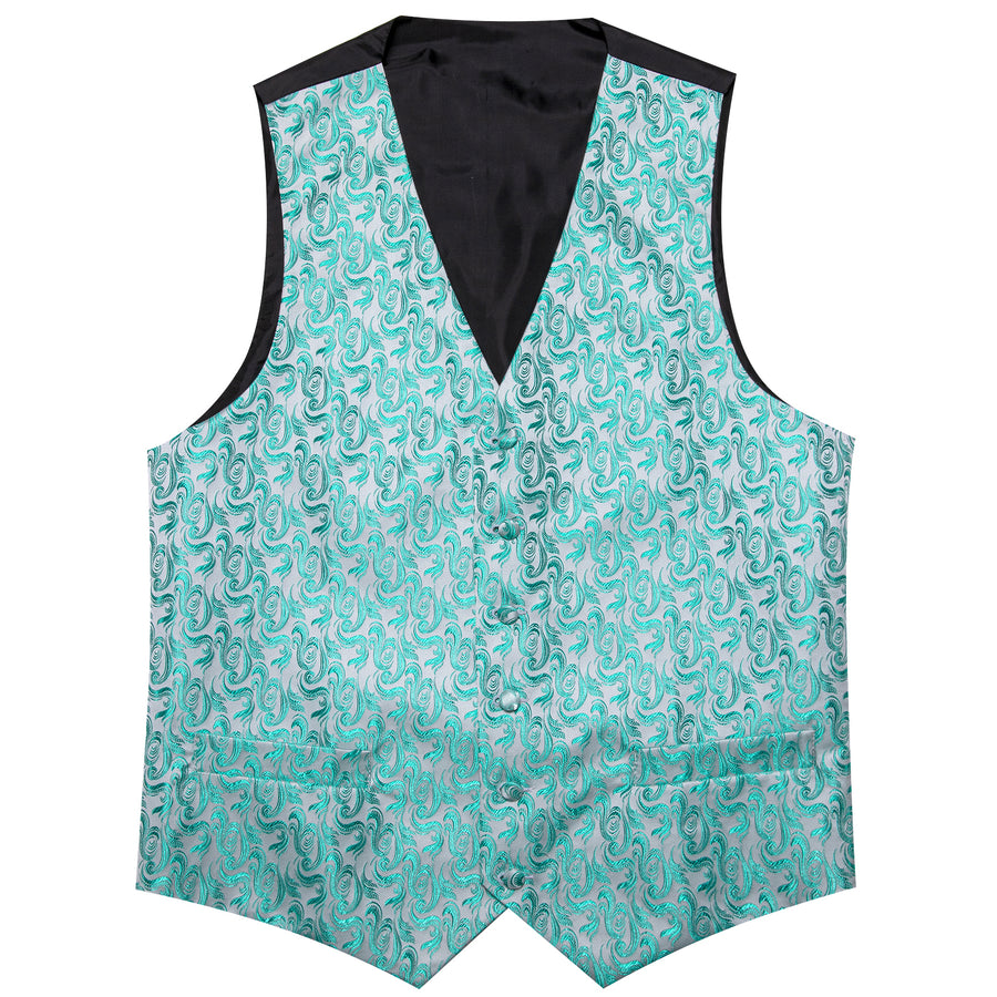 Mint Blue Floral Jacquard Men's Vest Set vest set - Sophisticated Gentlemen