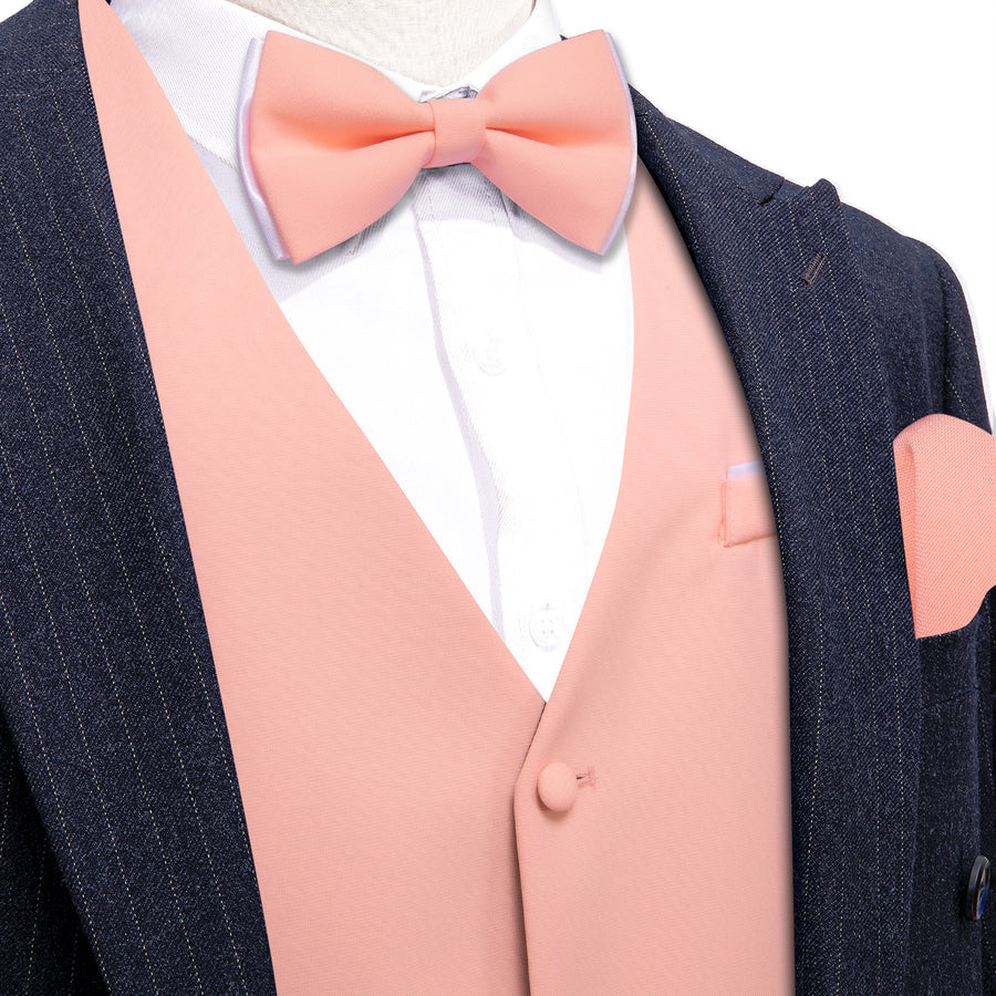 Light Coral Solid Silk Men's Bowtie Vest Set vest set S (Chest 40") - Sophisticated Gentlemen
