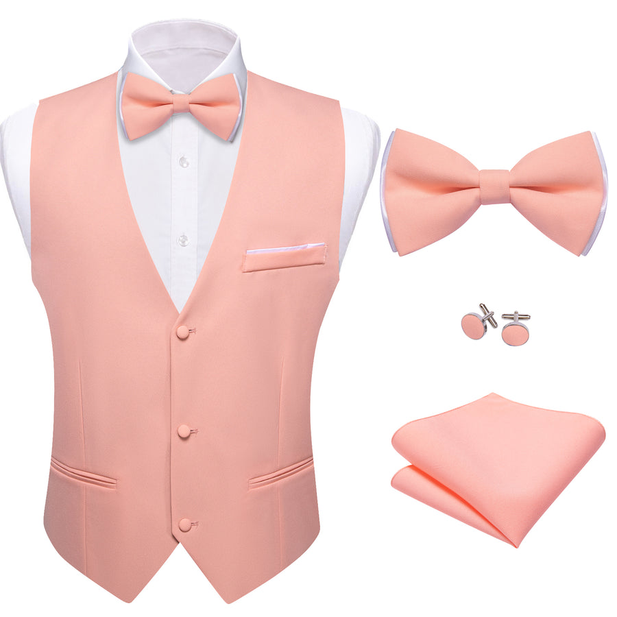 Light Coral Solid Silk Men's Bowtie Vest Set vest set    - Sophisticated Gentlemen