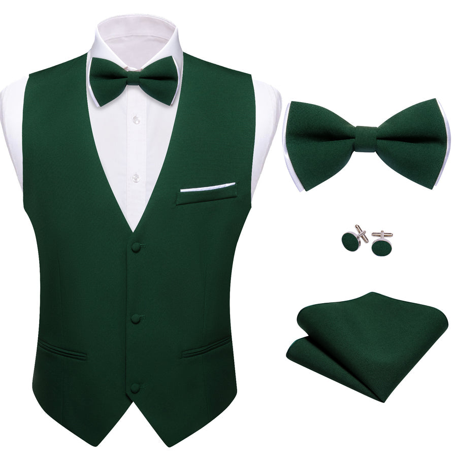 Dark Green Solid Bowtie Vest Set vest set - Sophisticated Gentlemen