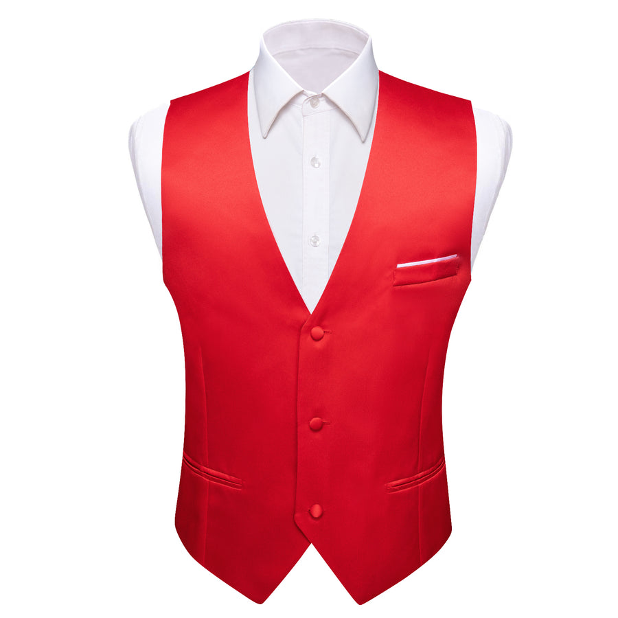Red Solid Silk Men's Bowtie Vest Set vest set - Sophisticated Gentlemen