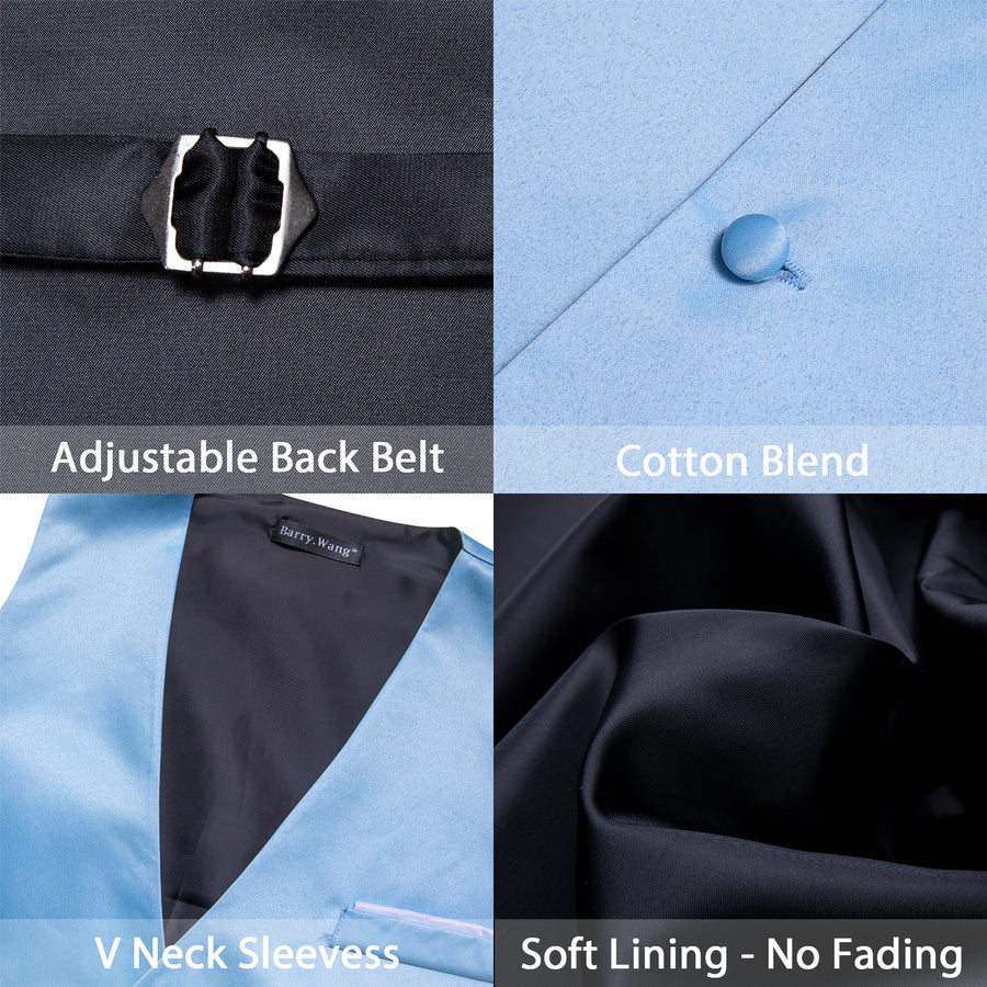 Sky Blue Solid Silk Men's Bowtie Vest Set vest set - Sophisticated Gentlemen