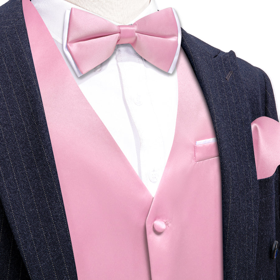 Light Pink Solid Silk Men's Bowtie Vest Set vest set S (Chest 40") - Sophisticated Gentlemen