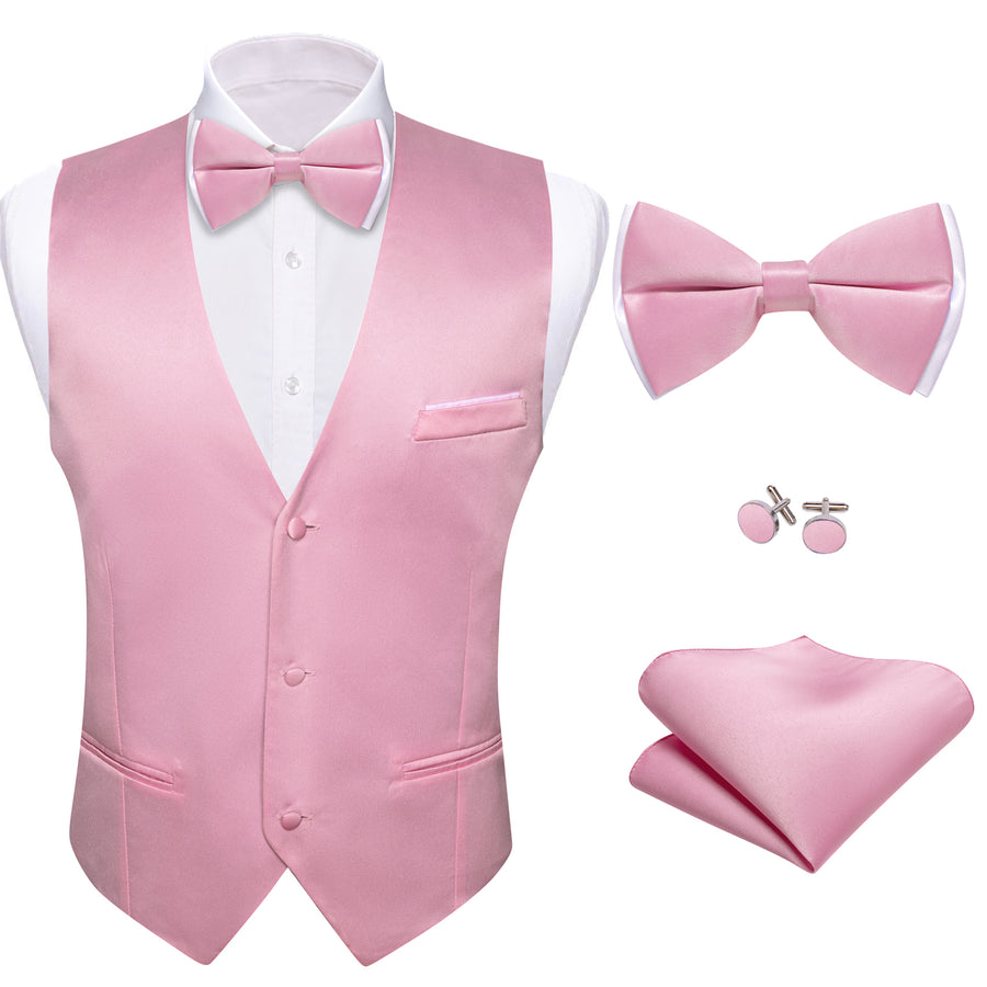Light Pink Solid Silk Men's Bowtie Vest Set vest set - Sophisticated Gentlemen