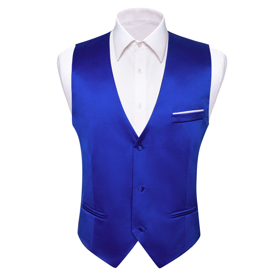 Medium Blue Solid Silk Men's Bowtie Vest Set vest set - Sophisticated Gentlemen