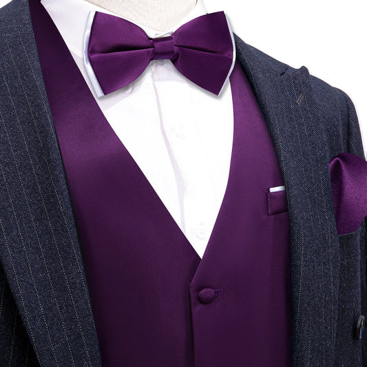 Dark Magenta Solid Silk Men's Vest Bowtie Vest Set vest set S (Chest 40")   - Sophisticated Gentlemen