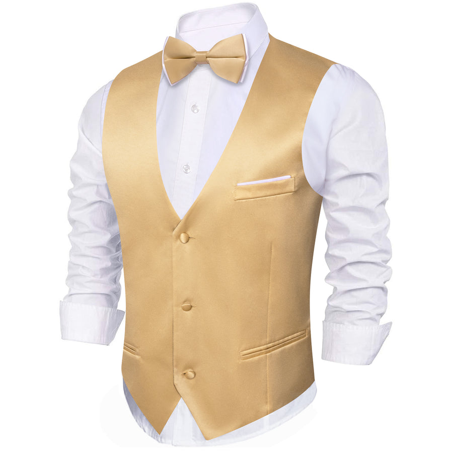 Tan Solid Silk Men's Bowtie Vest Set vest set - Sophisticated Gentlemen