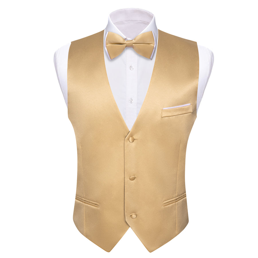 Tan Solid Silk Men's Bowtie Vest Set vest set - Sophisticated Gentlemen