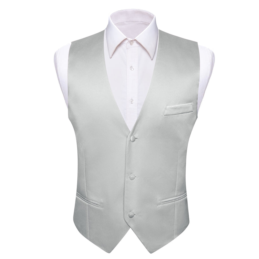 Cloud Gray Solid Silk Men's Bowtie Vest Set vest set    - Sophisticated Gentlemen