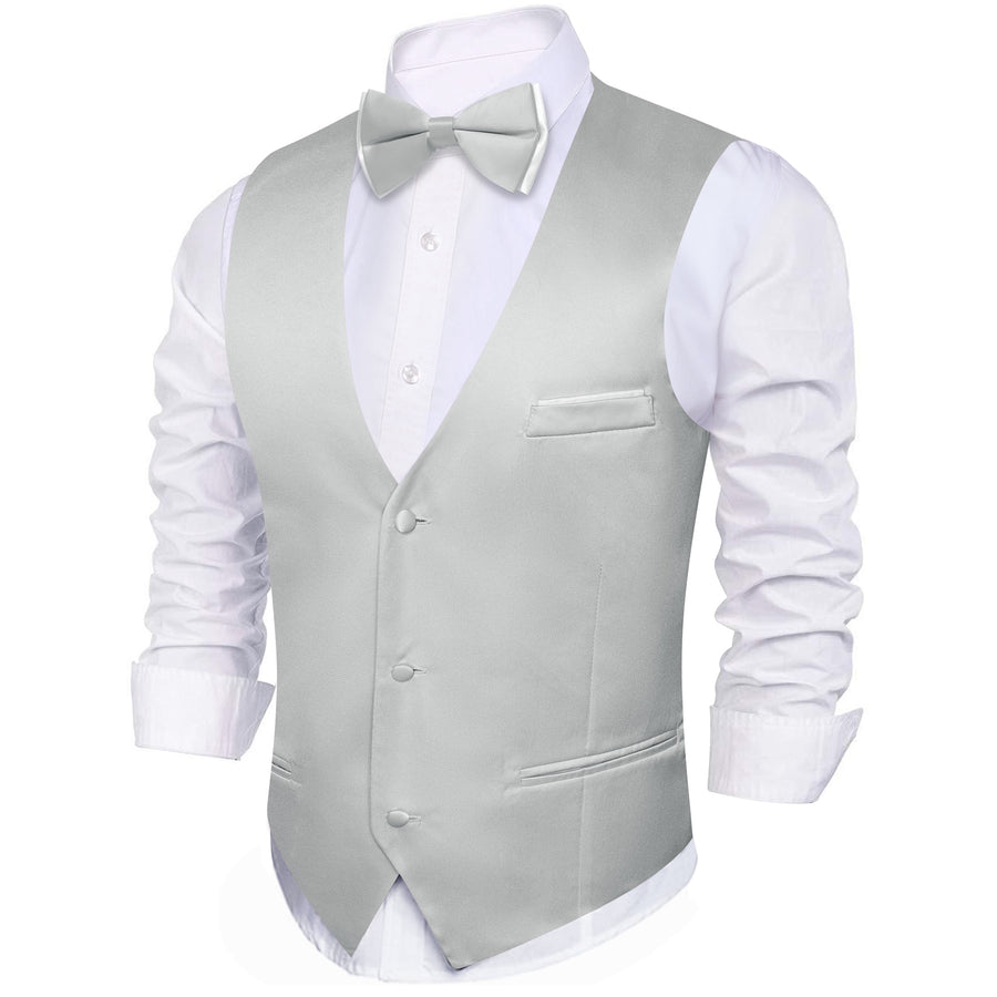 Cloud Gray Solid Silk Men's Bowtie Vest Set vest set    - Sophisticated Gentlemen