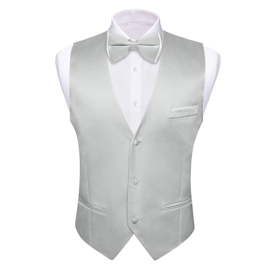 Cloud Gray Solid Silk Men's Bowtie Vest Set vest set    - Sophisticated Gentlemen